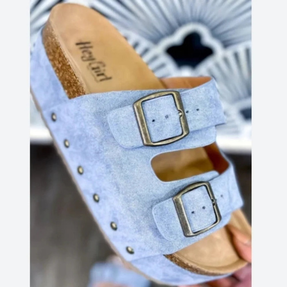 New! Corkys Blue Platform Flatform Sandals - Picture 2 of 5